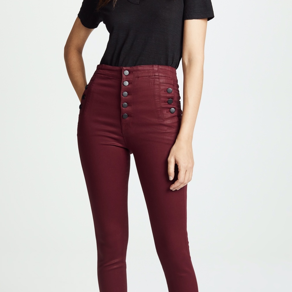 NEW J Brand Natasha Sky High Coated Skinny Jeans Oxblood Red Sz 24